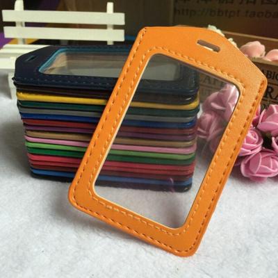 Holes Color Border Badge Lanyard Clear Case With Card PU Leather