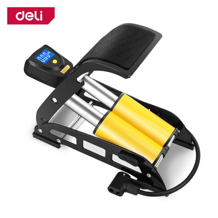 deli-สูบลมจักรยานยนต์-สูบลมแบบเท้าเหยียบ-ที่สูบลมท่อคู่-แบบเท้าเหยียบ-มีเกจจ์วัด-หน้าจอเรืองแสง-น้ำหนักเบา-พกพาสะดวก-air-pump