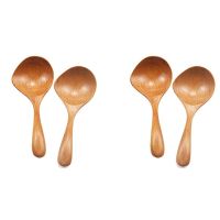 ☽₪◕ 4 Pcs Wooden Soup Ladle Long Handle Large Spoon Wood Scoop Kitchen Serving Spoon Rice Soup For SnacksFruitMixing Scoop