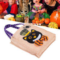 [Zeberdany] Halloween Tote Bag Gunny Cloth With Handle 4 Patterns Thanksgiving Bags For Trick Treat Storage