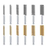 Bore Cleaning Brush with Handle 1/4 Inch Hex Shank for impact Drills Grinders Steel Wire Hole Brush Set 6 Pieces