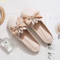 COD สินค้าเฉพาะจุด2022 New Girls  Heart No Heel Bow Knot Baotou Half Sandals Women s Flat Outerwear