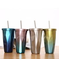 Gradient Classic Coffee Tumbler with Straw Lid 500ml Double Wall Stainless Steel Water Bottle Travel Coffee Beer Pint Cup