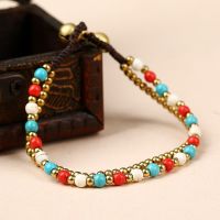 【CW】 Bohemian Ethnic Style Semi precious Stone Bell Retro Female Bracelet Wax Rope Hand woven Beach Creative Girl Bangle