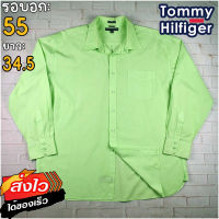 Tommy Hilfiger®แท้ อก 55 เสื้อเชิ้ตผู้ชาย ทอมมี่ ฮิลฟิกเกอร์ สีเขียวอ่อน เสื้อแขนยาว เนื้อผ้าดี