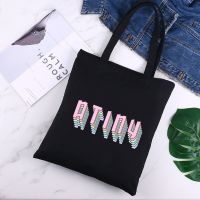 【ACD】   ATEEZ K Pop พิมพ์ผ้าใบ Tote กระเป๋าสีดำ Harajuku Casual หญิงสาว Tote Eco Shopper กระเป๋าสะพาย