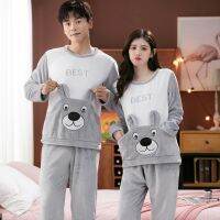 （ใหม่）คู่หนา Warpajama ชุดสำหรับผู้ชายแขนยาว CuteCoral กำมะหยี่ชุดนอนผู้หญิง Homewear เสื้อผ้าหน้าแรก