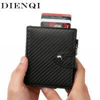 DIENQI Rfid Carbon Fiber Wallets Men Leather Trifold Card Holder Big Wallet Black Male Money Bag Coin Purses Walet Vallet 2022