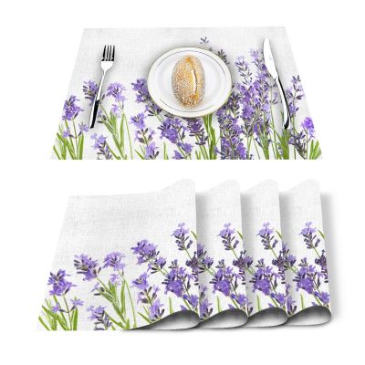 4/6pcs Set Table Mats Purple Lavender Printed Cotton Linen Table Napkin Kitchen Accessories Home Party Decorative Placemats