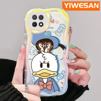 YIWESAN เคสสำหรับ OPPO A15 A35 A15s 4G,เคสการ์ตูนรูปเป็ดโดนัลด์สีสันสดใสเนื้อครีมคลื่นเคสโทรศัพท์โปร่งใสปกป้องกล้องเคสซิลิโคนอ่อนชัดเจนกันกระแทก