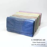 Prang Crocodile Leather Long Tri-fold Wallet กระเป๋าสตางค์สามพับยาว หนังจระเข้​แท้ C-W33BT(M)-MX-PASTEL