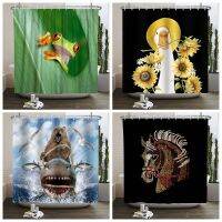 Forest Wild Animal Shower Curtain Deer Zebra Elephant Frog Bird Horse Waterproof Fabric Anti-peeping Bathroom Bathtub Screen