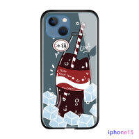 GGK เคสใส่เครื่องดื่มเคสสำหรับ Apple iPhone 15 Plus 15 Pro Max 15 Pro ฤดูร้อนสุดสร้างสรรค์เคสแข็งกระจกนิรภัยมันวาวเคสใส่โทรศัพท์ฝาหลัง