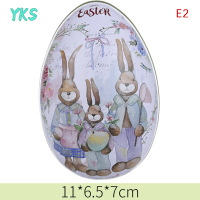 ?【Lowest price】YKS 1PC easter EGG tinplate BOX การ์ตูนกระต่ายพิมพ์ไข่ขนมช็อกโกแลตกล่อง