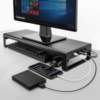 ✜✴✥ Aluminium Alloy Monitor Stand Computer Base Table With 4 Usb 3.0 HUB mobile phone wireless charging Laptop Desk Stand