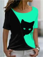 Summer T Shirts for Women 3d Cute Cat Print Womens T-shirt Fashion Short Sleeves Animals Girls Kawaii Breathable Top Tee