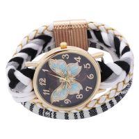 Duoya Retro Leather Women Watch Fashion Weave Trendy Butterfly Dial Luxury Bracelet Watch Ladies Wrist Watch Gift, D151