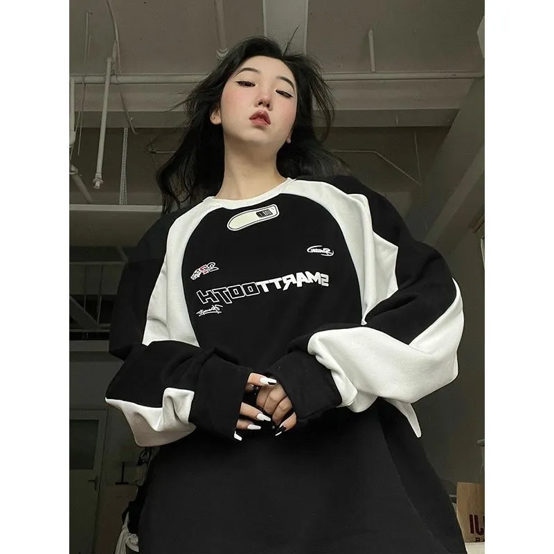 Korean Fashion Women Sweatshirts Letter Print Oversized Hoodie O