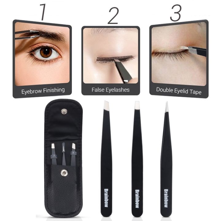 cw-brainbow-3pcs-eyebrow-tweezer-set-tip-point-tip-flat-eyes-face-hair-removal-make-up-tools