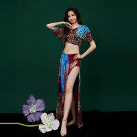 Belly Dance Tie Dye แขนค้างคาวเต้นรำชุดแยก Slim เซ็กซี่ Oriental Dance Performance Suit