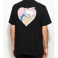 Ripndip เสื้อยืดลําลอง ผ้าฝ้าย แขนสั้น คอกลม พิมพ์ลายแมว ทรงหลวม ใส่สบาย แฟชั่นสําหรับสตรี  H7EQ