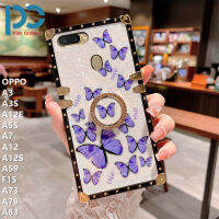 ใหม่เคสโทรศัพท์หรูหราสำหรับ OPPO A3 A3S A12E A5S A7 A12 A12S A73 A79 Shell รูปแบบผีเสื้อพิมพ์โทรศัพท์กรณีสแควร์กันกระแทกโทรศัพท์กรณีที่มีขาตั้งแหวน