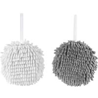 2-Pack Chenille Hanging Hand Towel Ball Microfiber Plush Absorbent Soft Small Bath Towel with Loop