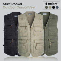 ขนาดใหญ่ Comfort เสื้อกั๊กตกปลาแจ็คเก็ตเดินป่ากลางแจ้งสวมใส่ Multi-Pocket Vest Cargo Breathable Workwear Waistcoat Cardigan