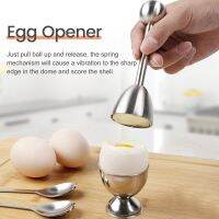 Stainless Steel Egg Cracker Topper Set,Hard Boiled Eggs Separator Holder,4 Spoons,4 Cups,1 Shells Remover Top Cutter