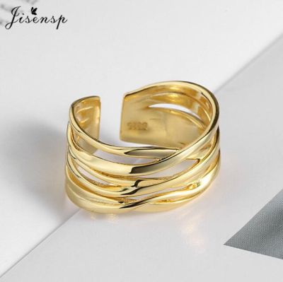 Jisensp แหวนทรงโซ่ล็อคสำหรับผู้หญิงปรับได้แหวนสวมนิ้วสไตล์พังก์เรขาคณิตขนาดใหญ่ใหม่