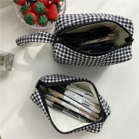 19171 Korean Style Woolen Houndstooth Art Pencil Case Ins Japanese Style Organize And Organize Bags Canvas Makeup Bag Stationery Case