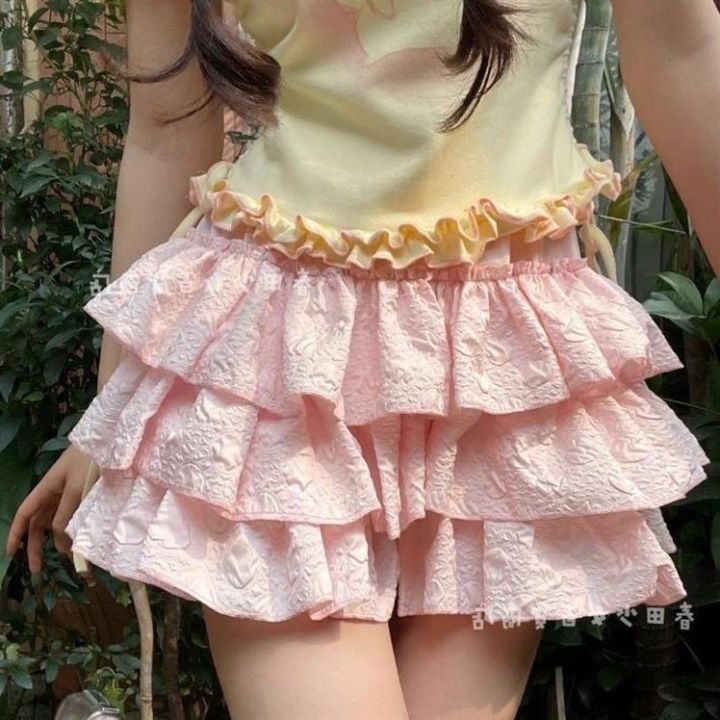 dopamine-three-dimensional-design-fluffy-cake-skirt-female-japanese-high-waist-girl-lolita-pumpkin-pants-short-skirt-summer