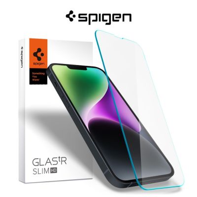 Spigen ฟิล์มกระจกนิรภัยกันรอยหน้าจอ 9H แบบบาง สําหรับ iPhone 14 Plus GLAS.tR 13 Pro Max