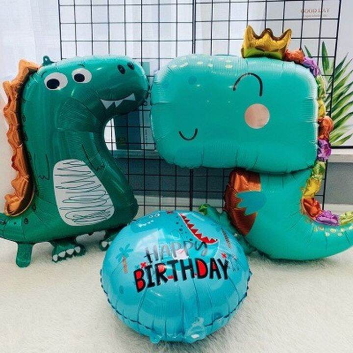 【Ready stock】 Crown cute dinosaur dinosaur aluminum balloons decorated