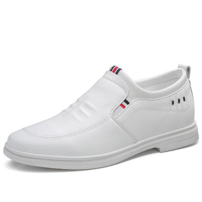 TOP☆JVX328 White shoes mens shoes height increasing insole business casual leather shoes mens leather large size soft leather soft bottom lightweight laceless lazy shoes