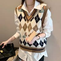 ℡✗ Winter Kawaii Knit Vests Woman 2022 Aesthetic Sleeveless Sweater Vest Gillet Cute Gilets for Women Waistcoat with Headings Long