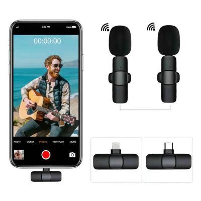 Wireless Lavalier Microphone Portable Audio Video Recording Mini Mic for iPhone Android Live Broadcast Gaming Phone Microphone