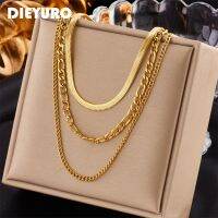 【CW】 DIEYURO 316L Gold Color 3 Chains Necklace 2022 Punk Street Trend Rustproof Neck Jewelry