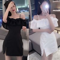 COD DSFGRDGHHHHH Womens off-shoulder dress summer Korean version retro casual ruffled hip dress