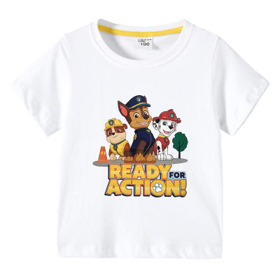 Paw Patrol เสื้อกล้ามแขนสั้นเด็กฤดูร้อน,เสื้อยืดเด็กหญิงเด็กชายผ้าฝ้ายลายการ์ตูนกราฟิก0000