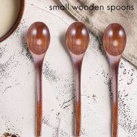 Wooden Soup Spoons, 6 Pieces 7.84 Inches Japanese Ramen Spoons Round Nanmu Wood Long Handle Kids Rice Dessert Dark Brown