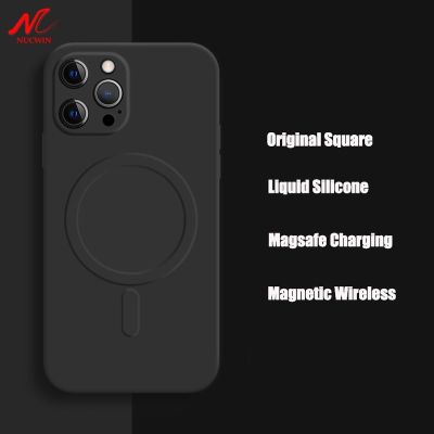 [สินค้าใหม่ในสต็อก] Liquid Silicon Magnetic Case สำหรับ iPhone 12 14 11 13 Pro Max Xr Xs X 7 8 Plus Magsafing Wireless Charging เลนส์ป้องกัน