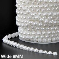 8MM Wide White Beige Cotton Thread Semicircle Pearls Chain Beads Collar Lace Trim Ribbon Wedding Dress Headveil DIY Sewing Decor Fabric  Material