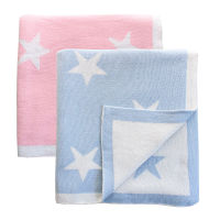 Classic Reversible Super Soft Cotton ถัก Blue Star ทารกแรกเกิดรับผ้าห่มสีชมพูถักผ้าห่มเด็กรถเข็นเด็ก Cover