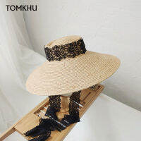 French Lace Strap Elegant Hand-knitted Raffia Straw Hats For Women Summer Concave Top Designer Style Big Brim Beach Sun Hat Cape