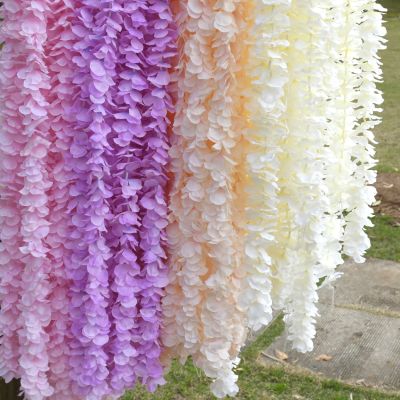 [AYIQ Flower Shop] 20ชิ้น Wisteria Garland ดอกไม้ประดิษฐ์ผ้าไหม Vine สำหรับบ้านสีขาวงานแต่งงานตกแต่งสวนหวายแขวนผนังดอกไม้ปลอม