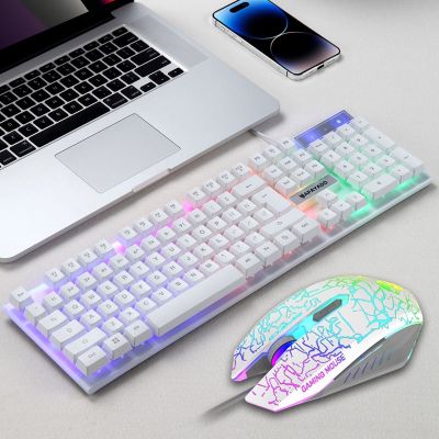 ✁ kei mechanical feel wired keyboard notebook external white mute office mouse suits