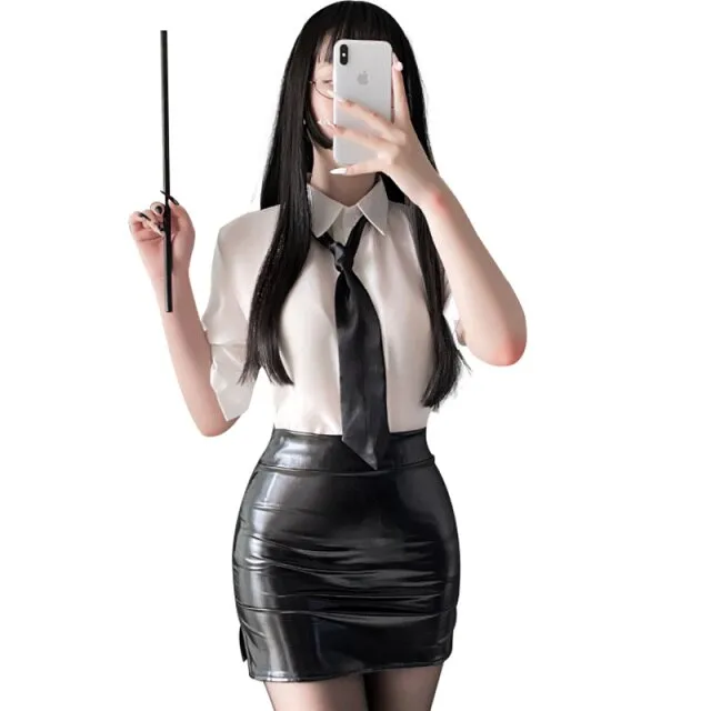 Sexy Underwear Miss Secretary Costume Women Teacher Cosplay Mini Skirt Office Uniform Role Play