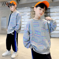 AMILA เสื้อสเวตเตอร์ผ้ากำมะหยี่พิมพ์ลายตัวอักษรสำหรับเด็กชาย,เสื้อแขนยาวทรงหลวมให้ความอบอุ่นสำหรับฤดูหนาว