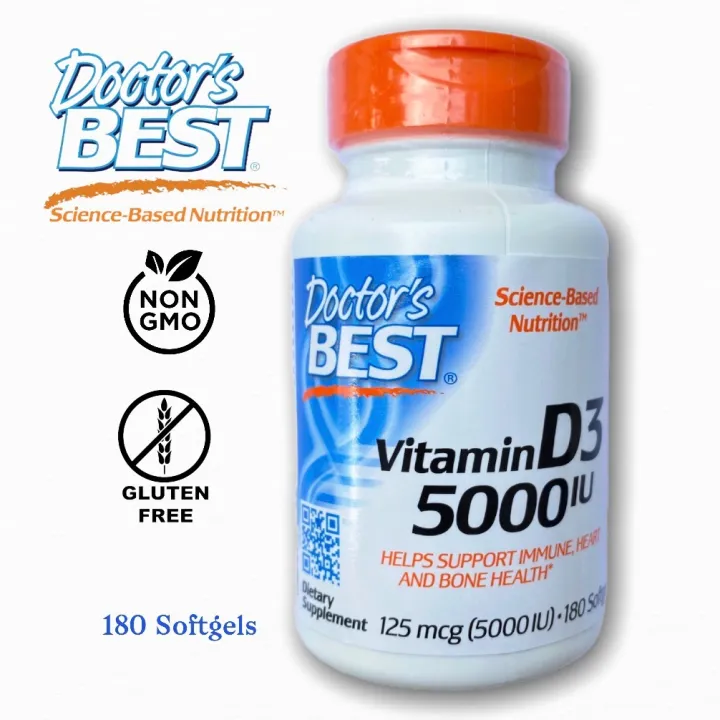 Vitamin D3 Cholecalciferol, 5000 IU,125mcg, DOCTOR'S BEST 180 softgels